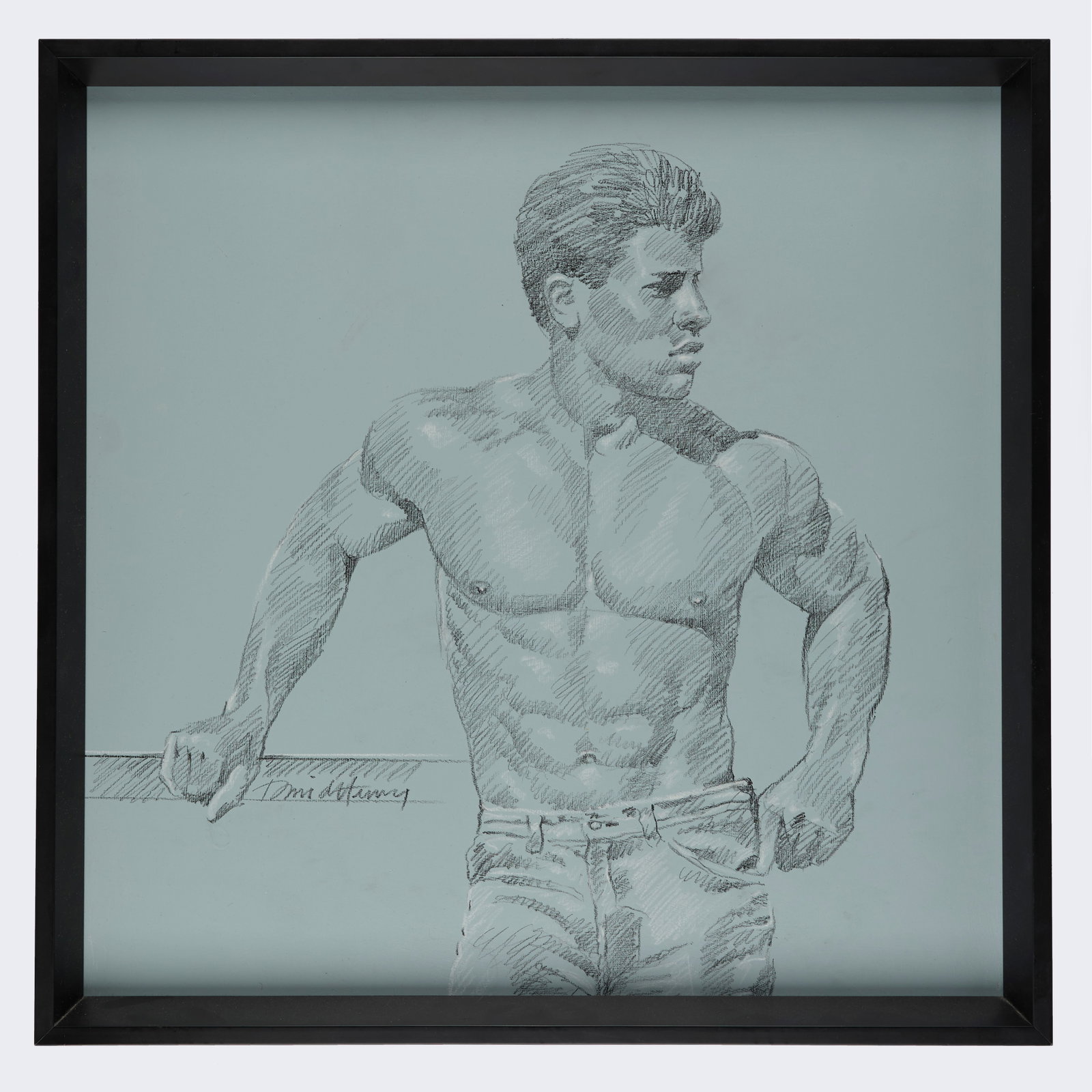 David Eugene Henry (American, b. 1946): Graphite and white chalk on blue gessoed board. Signed on the bottom left. 20 x 20"; 21 1/2 x 21 1/2" (overall). Framed. Provenance: property of a Western Massachusetts collection. Shipping: At checko