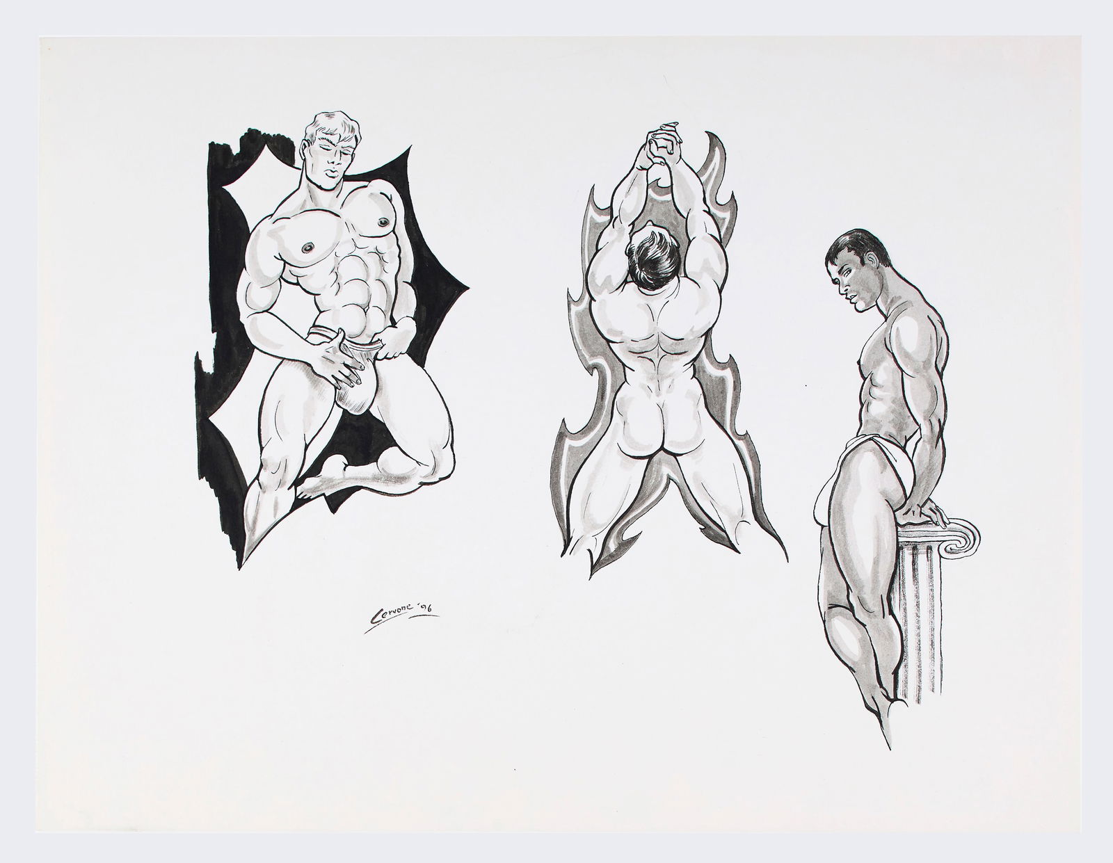 Edmund "Ed" Cervone (German/American, 1945 - 2001): Ink on paper. 1996. Signed and dated on the center left. 9 x 12". Provenance: an American museum. Shipping: At checkout, you can choose integrated shipping with LiveAuctioneers LiveShipping, or you ca