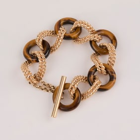 Louis Tamis 14k and Tiger's Eye Link Bracelet
