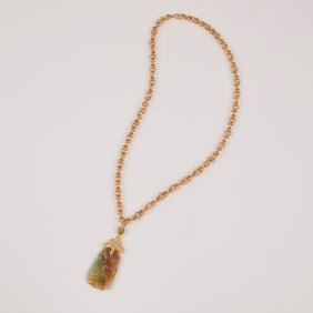 18k Gold Jade Pendant on 18k Gold Chain.