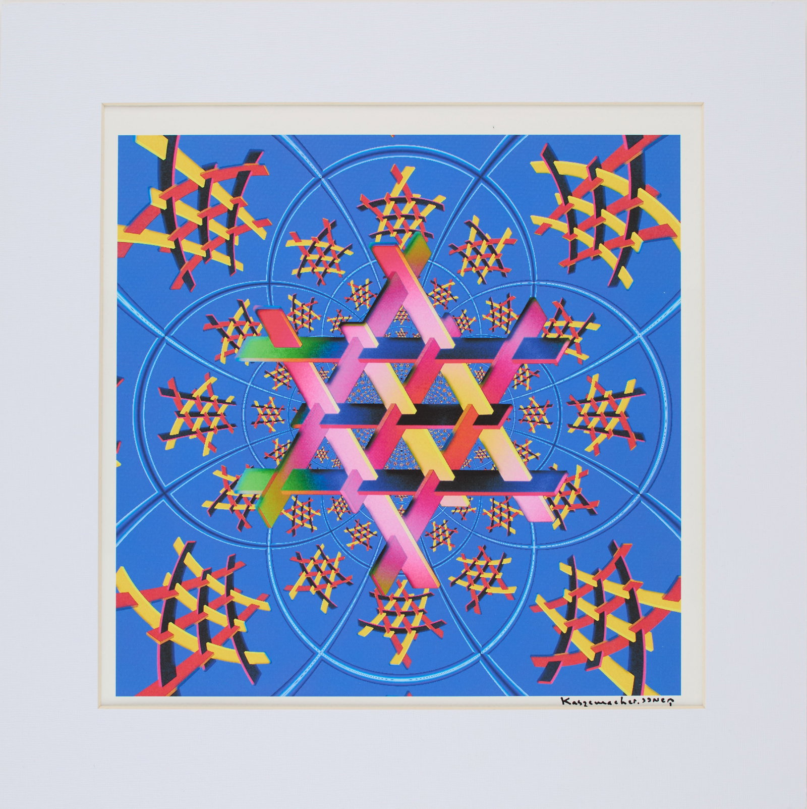 Yaacov Kaszemacher (Israeli,1941 - 2011): Serigraph. Signed in pen. Matted. 11 1/4 x 11 1/4" (sight), 15 1/4 x 15 1/4" (overall). Provenance: property of a Massachusetts collection. Shipping: At checkout, you can choose integrated shipping wi