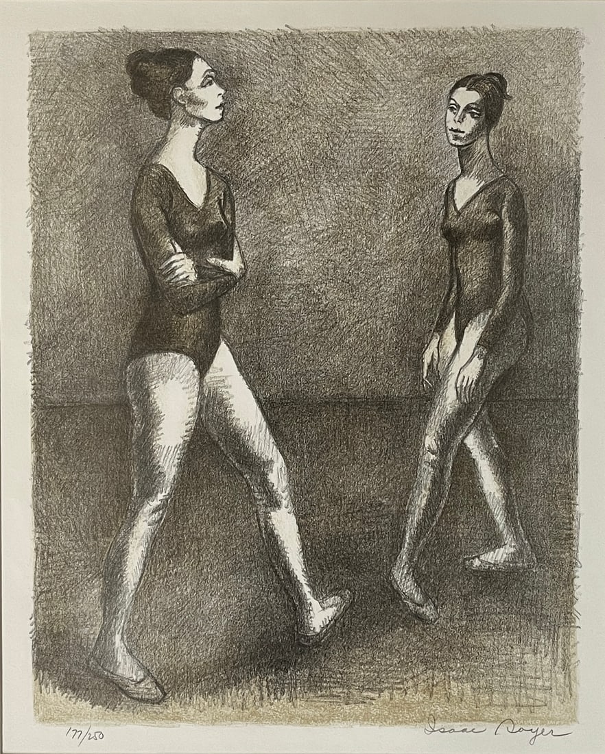 Isaac Soyer (American, 1902-1981): "Two Dancers." Lithograph. Signed and numbered. Edition 177/250. Framed. 19 x 15 1/2 (sight), 27 1/4 x 23 1/4 x 3/4" (overall). Provenance: property of a Rhode Island collector. Shipping: At checkout,