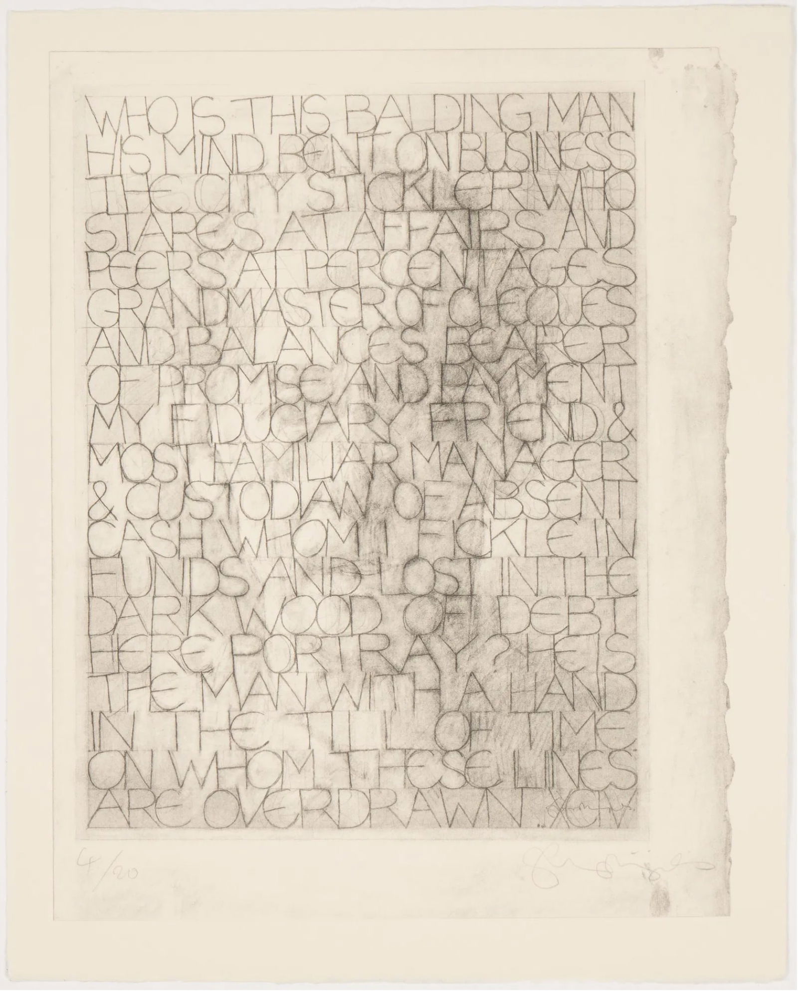 Tom Phillips (English, 1937 - 2022): "The Bank Manager." 1997. Signed and dated in pencil. Photo-lithograph. 16 1/4" x 13". Publisher: Island Press, Washington University. Shipping: At checkout, you can choose integrated shipping with Li