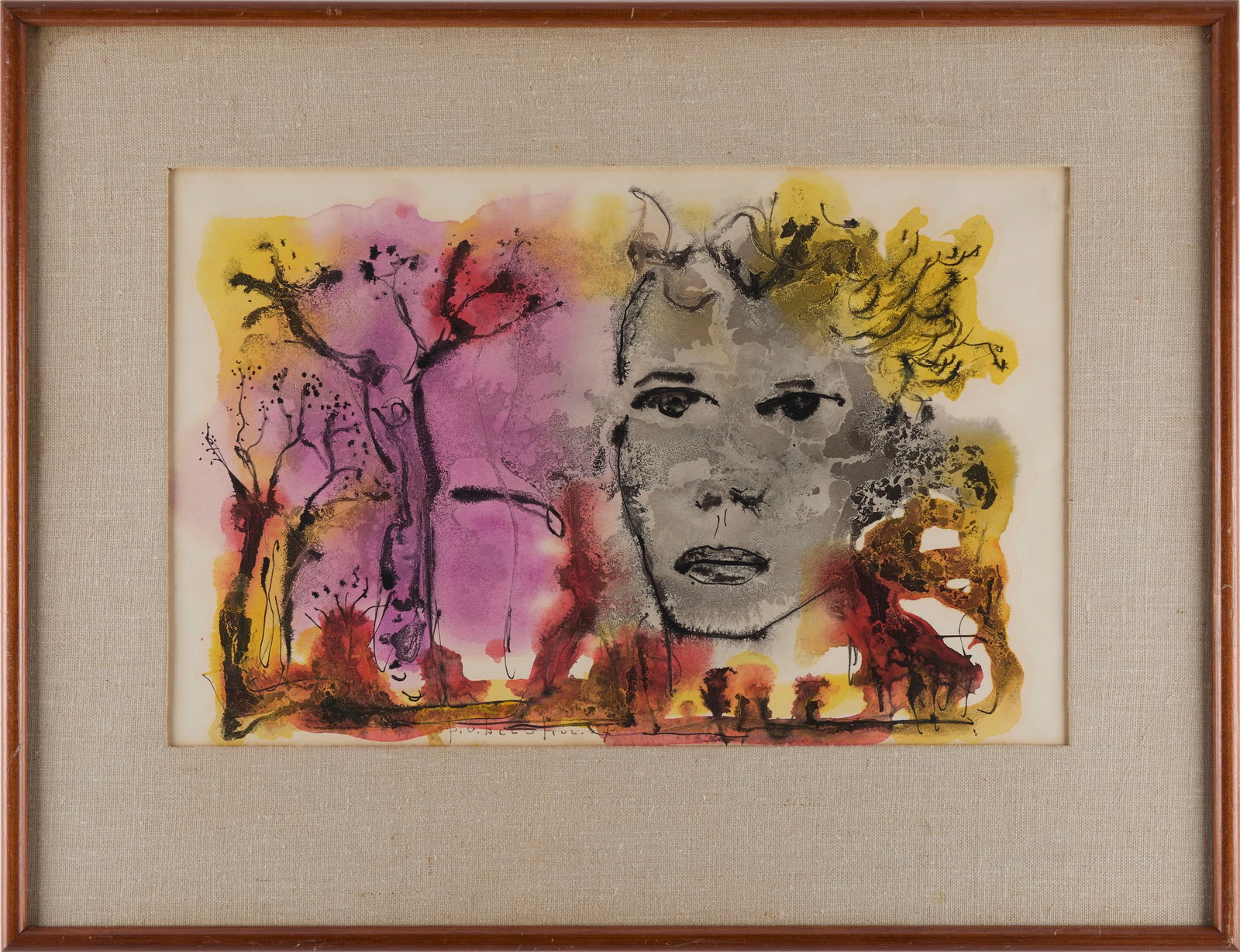 Paul Vanier Beaulieu (Canadian, 1910-1996): "Femme dans un Paysage." Mixed media on paper. Signed in the lower left center. Framed. 12 x 19" (sight), 26 x 20" (overall). Provenance: Dominion Gallery Canada. Shipping: At checkout, you can choose