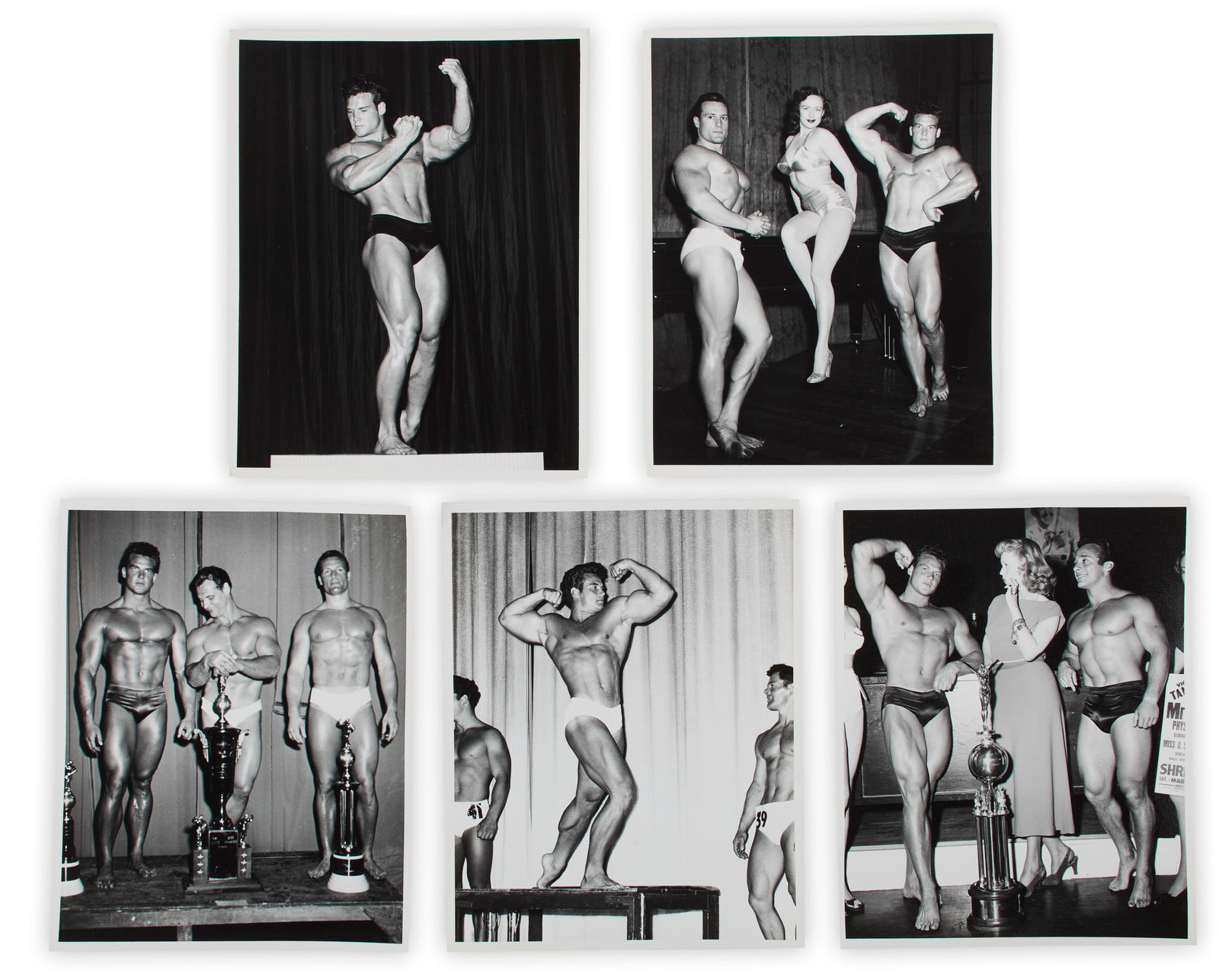 Bruce of Los Angeles (Bruce Bellas) (1909–1974): Collection of five (5) silver gelatin photographs of the American actor and bodybuilder Steve Reeves (1926-2000), whose acting credits included Hercules (1959), Hercules Unchained (1960), and Goliath