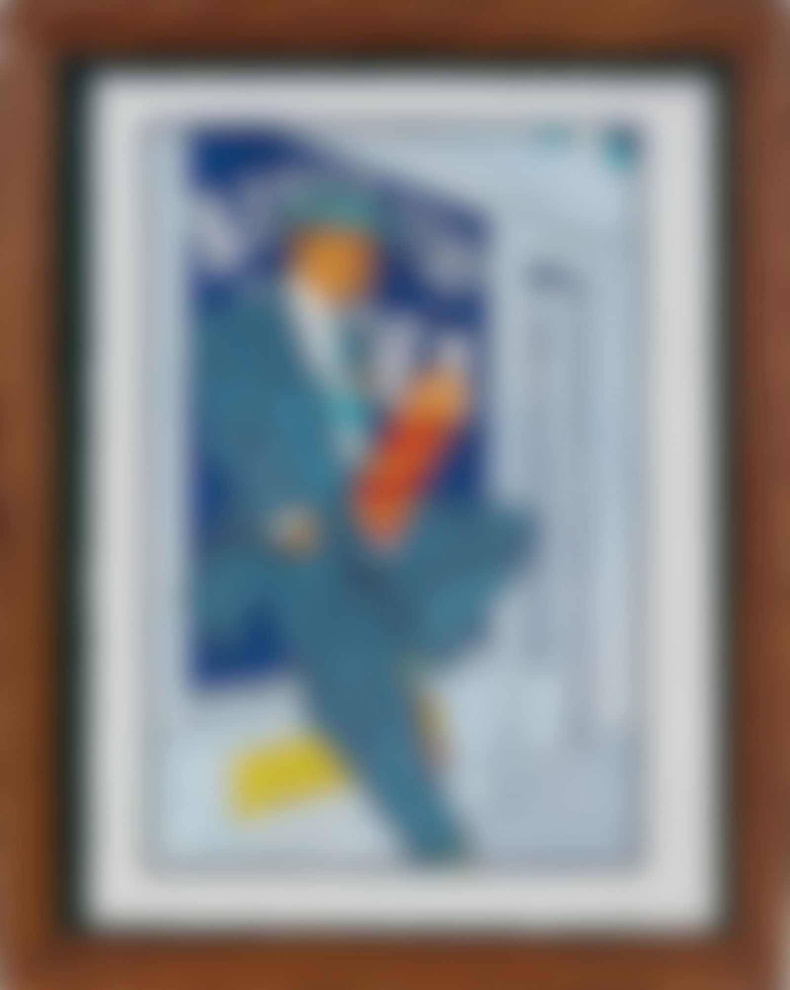 F. Valentine Hooven III (American, 20th Century): “Rhapsody In Blue.” Ink, watercolor, marker on watercolor paper. Signed in image under window. Framed. 13 x 9 1/2 (sight); 15 x 12 x 1” (overall). Provenance: property of a Provincetown,