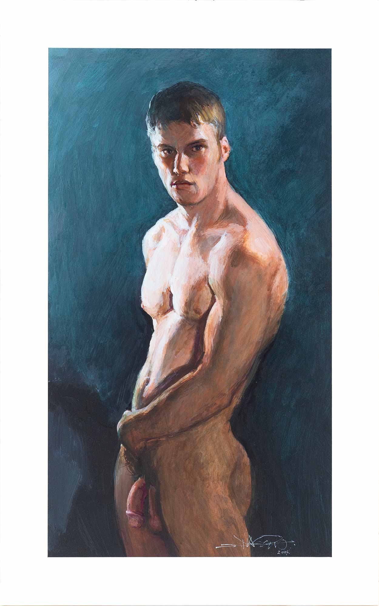 Shozo Nagano (Japanese, 1928-2008): "Untitled (Looking Ahead Standing)." 2004. Oil on paper. Signed and dated on the bottom right. Matted. 21 1/2 x 15 (sight); 25 x 18" (overall). Provenance: Property of a Provinceto