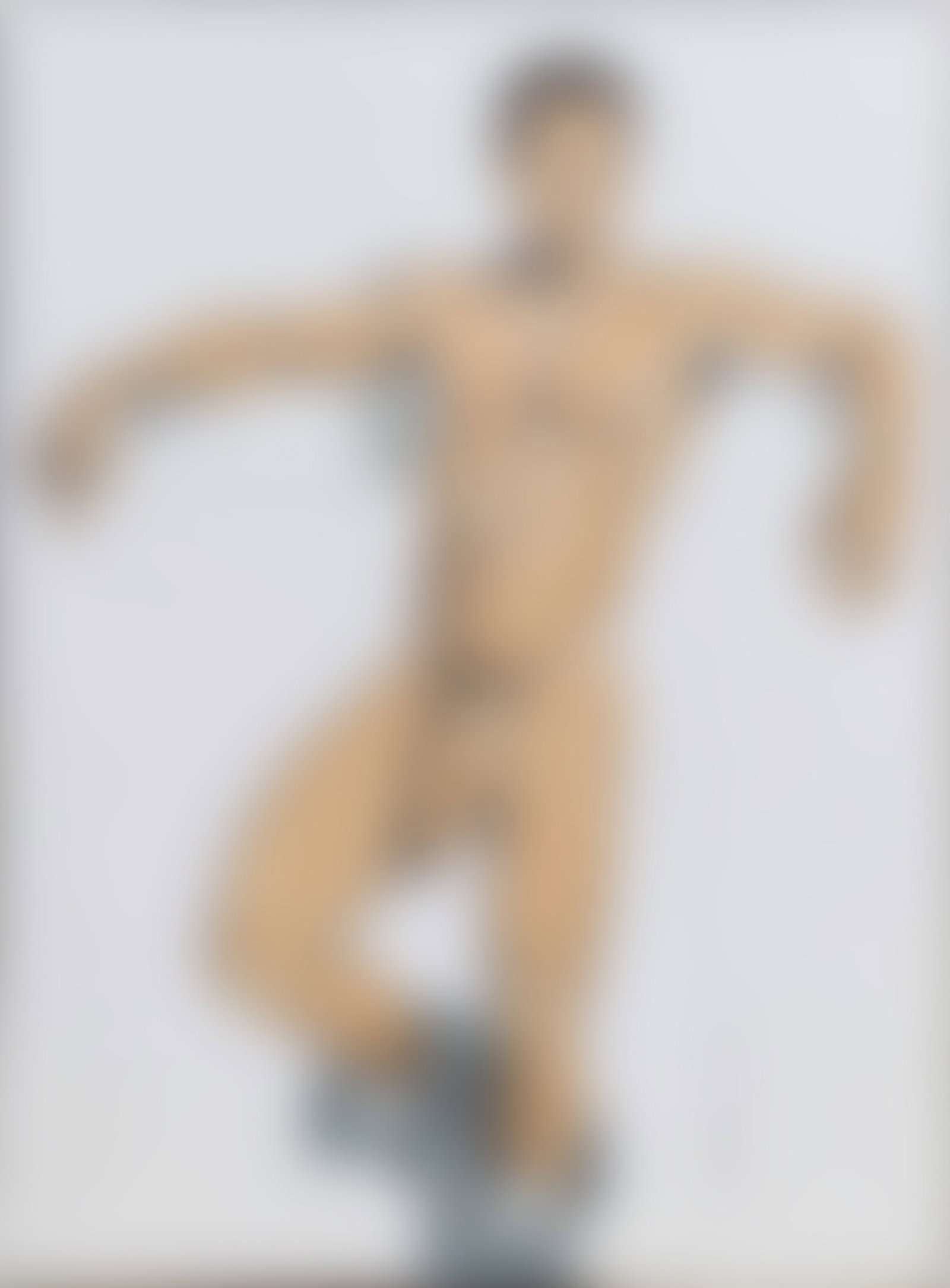 Kent Neffendorf (American, b. 1959): "Untitled (Reclining Man Removing Jeans)." 2011. Graphite and acrylic on illustration board. Signed and dated on the lower right. 15 x 11". Provenance: Property of a Provincetown, Massa