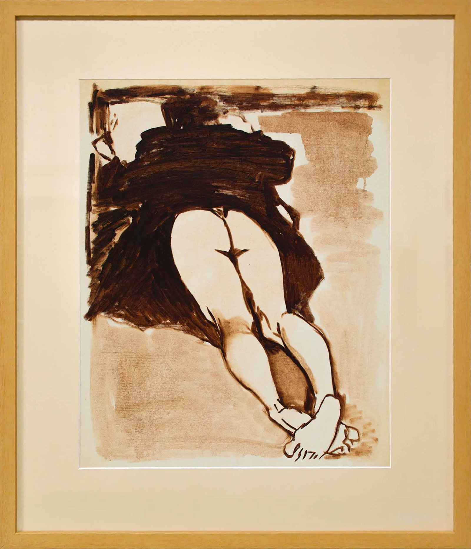 Joe Brainard (American, 1942-1994): "Untitled (Male Figure with Bare Ass)." Oil on canvas paper. Circa 1974. 24 x 18". Provenance: Estate
