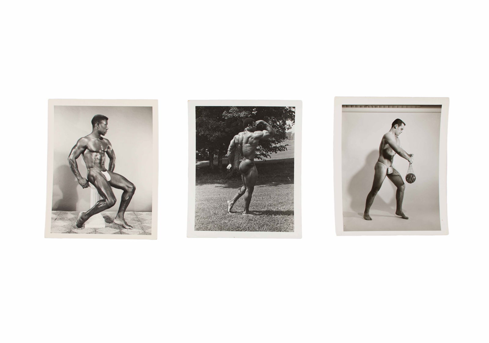 Bruce of Los Angeles (Bruce Bellas) (American, 1909-1974): Collection of three (3) silver gelatin photographs. Photographer's stamp "Bruce" verso on first photograph. Model name, "Warren Frederick" verso on second photo
