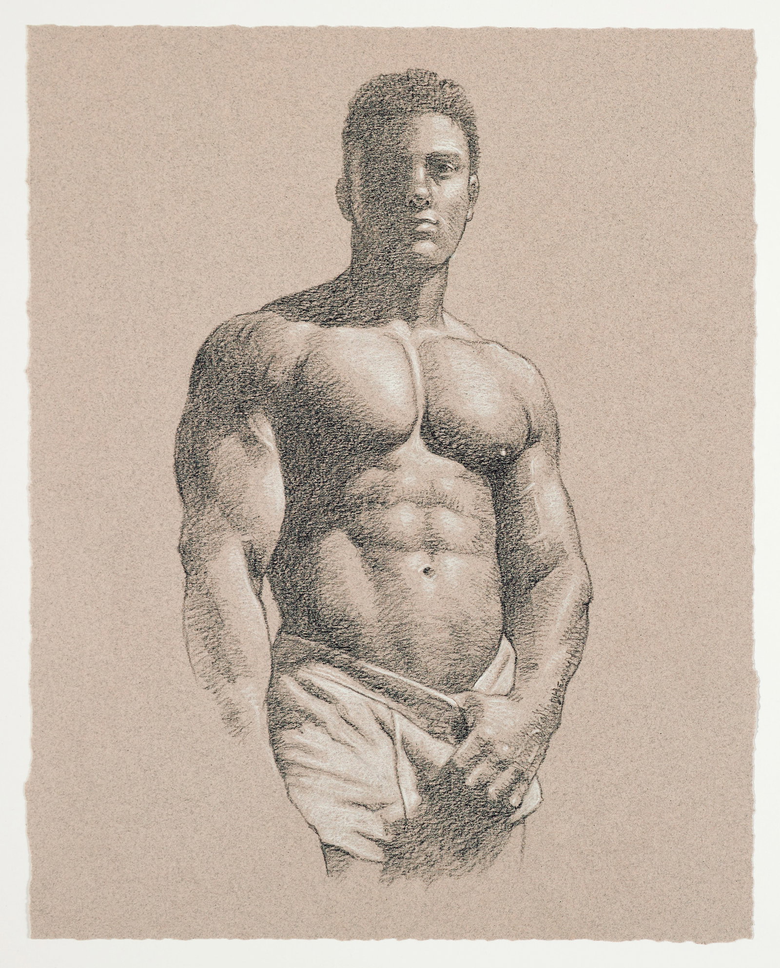 David Eugene Henry (American, b. 1946): Justin. Oil crayon on toned paper. Signed on the center right, along the arm of the subject, "Henry". 16 3/4 x 13 1/4 in (42.5 x 33.7 cm). Provenance: Acquired from the a
