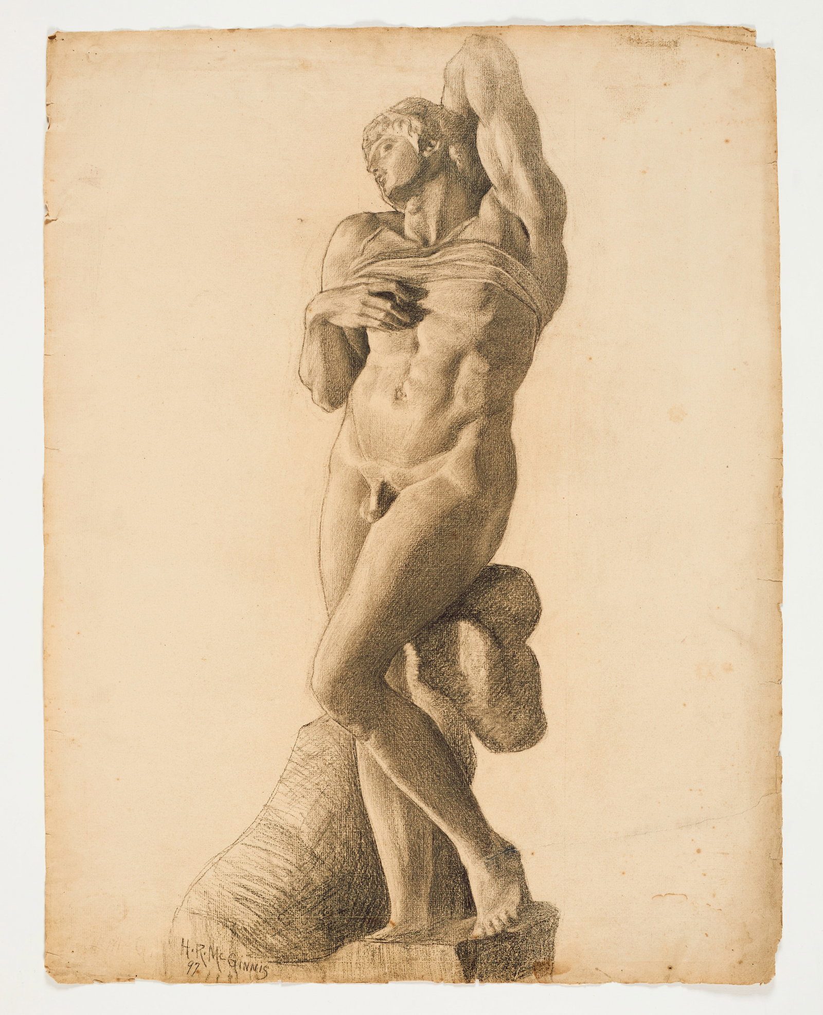 Henry Ryan McGinnis (American, 1875-1962): Study After Michelangelo's "The Dying Slave", 1897. Signed and dated on the bottom left, "H R McGinnis 97". 24 x 18 1/2 in (61.2 x 47 cm). Provenance: Property of a Private New Hampshire Collection.