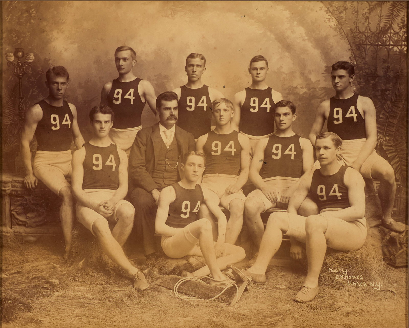 Charles Henry Howes (American, act. 1880-1910): Untitled (Athletic Team Portrait, Cornell University), 1894. Albumen print. Framed. Signed on the lower right, "Photo by C.H. Howes Ithaca N.Y." Sight: 13 x 16 in (33 x 40.6 cm). Framed: 21 ¾