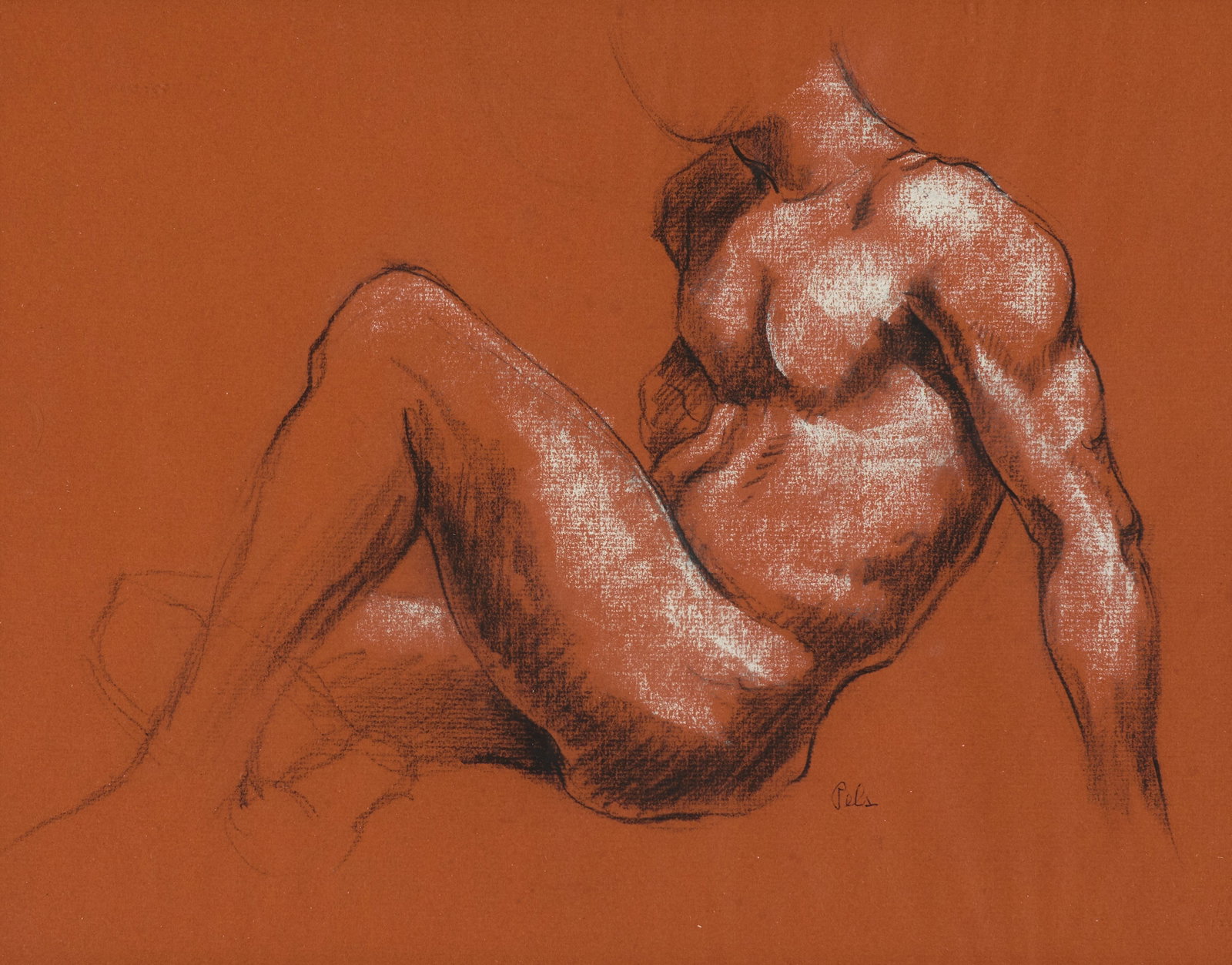 Albert Pels (American, 1910-1998): Untitled (Figure study). Artist crayon and gouache on paper. Framed. Signed on the lower right, "Pels". Sight: 10 1/2 x 13 1/2 in (26.7 x 34.3 cm) Framed: 11 1/2 x 14 1/2 in (29.2 x 36.8 c