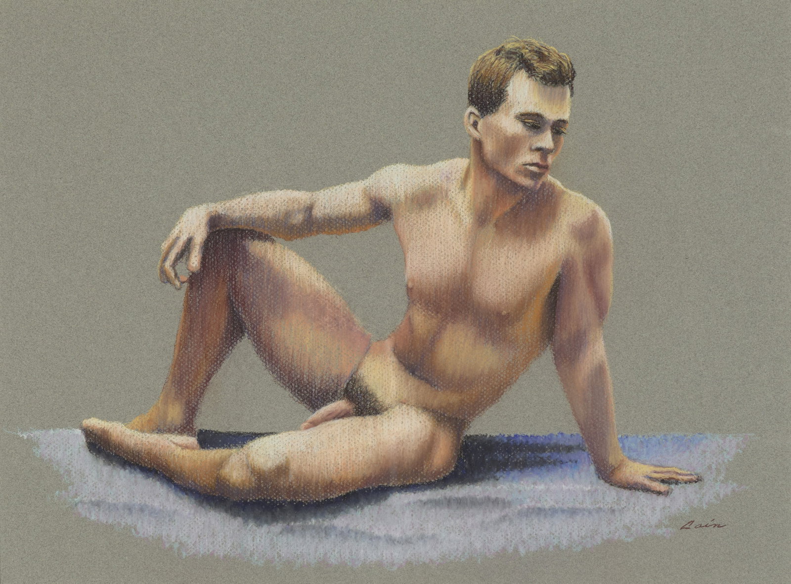 David Cain (American, 1928-2017): Untitled (Nude Matt of Darien), c. 1990. Pastel on paper. Framed. Signed on the bottom right, "Cain"; Artist label on the verso. Sight: 13 3/4 x 18 3/4 in (34.9 