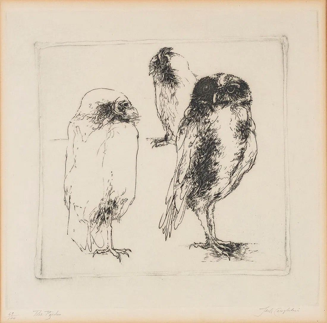 Jack Coughlin (American, b. 1932) "The Birds." Engraving. Edition of 100. Editioned and titled on (1 of 3)