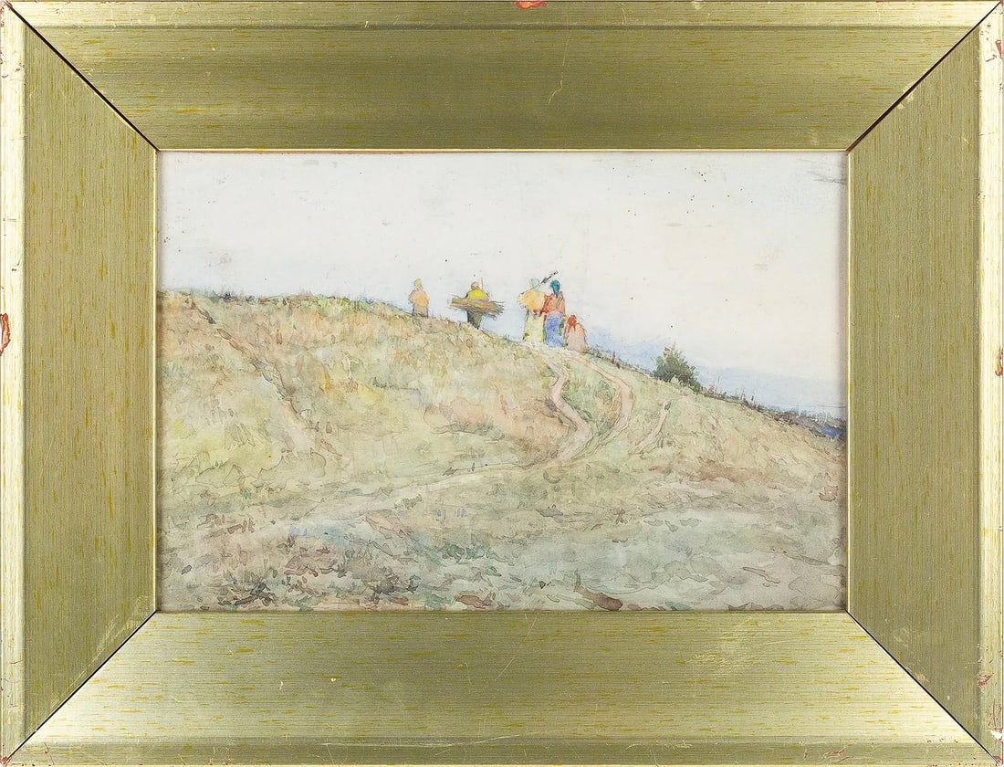 Yuri D. Koryakin (Ukrainian, 1929-1999): Yuri D. Koryakin (Ukrainian, 1929-1999) "Near the Village", 1950. Dated, titled, and labeled on the verso. Framed. 8 x 11" (sight); 12 x 15 1/2" (overall). Provenance: property of a Rhode Island