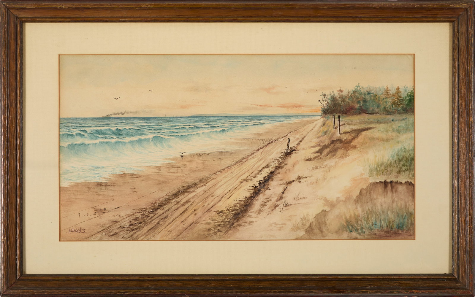 A.L. Bodwell (American - Massachusetts, 19th Century) Untitled (Seascape), 1895. Watercolor on (1 of 2)