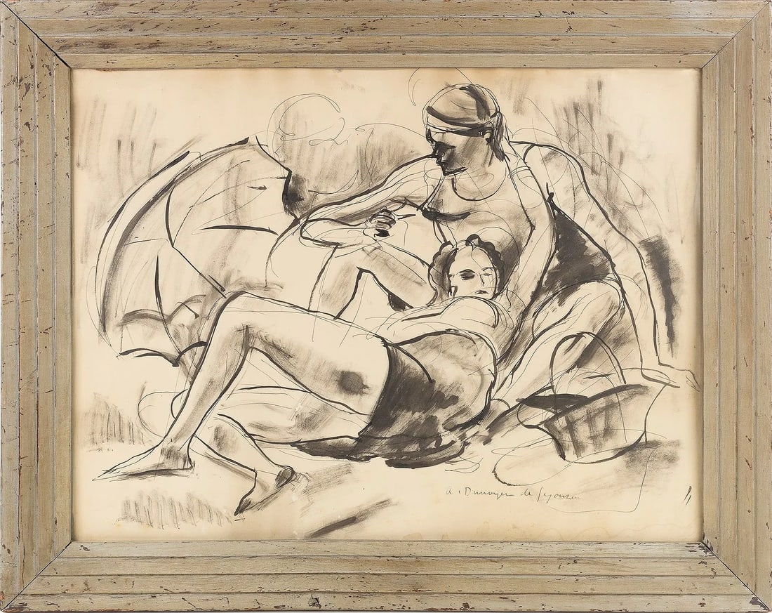 Andre Dunoyer de Segonzac (French, 1884-1974) 'Repos des Canotiers (Rest of the Boaters). " Pen (1 of 3)