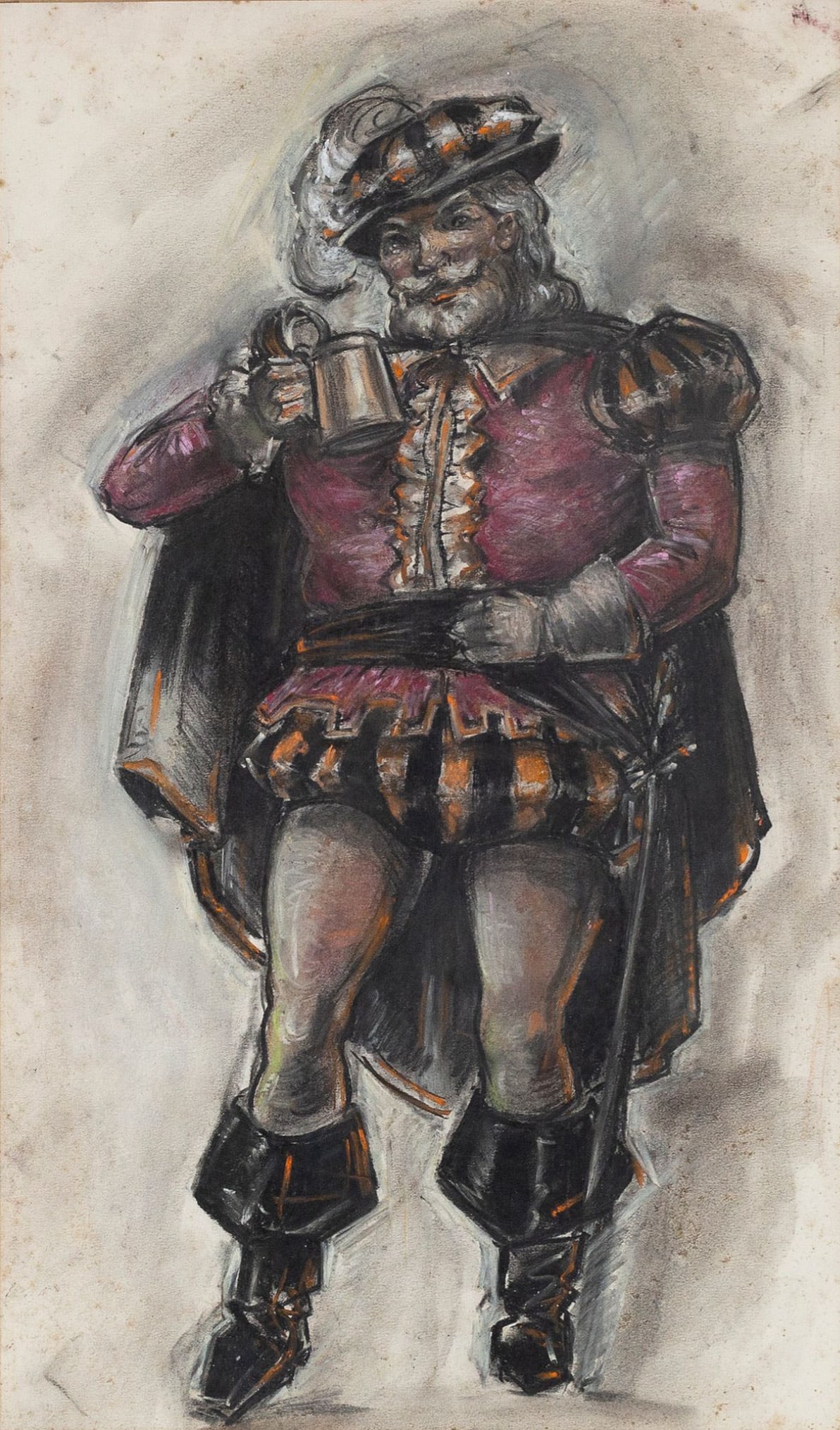 Robert Charles Haun (American, 1903-1975) "Sir John Falstaff." Oil crayon and charcoal on paper. (1 of 2)