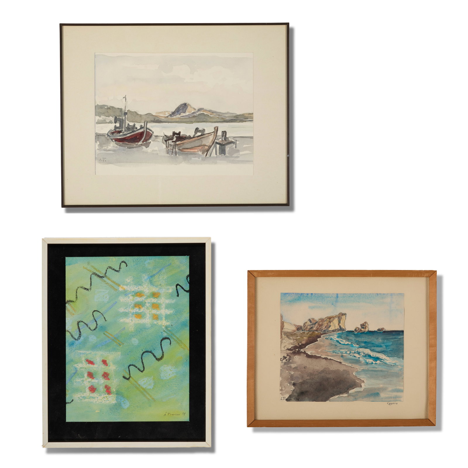 20th Century School Collection of three (3) paintings, 1955-1978. Two (2) watercolor on paper, one (1 of 4)