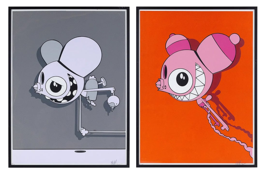 James Marshall aka 'Dalek' (American, b. 1968) Two artworks. "Space Monkey (Orange)" and "Space (1 of 5)