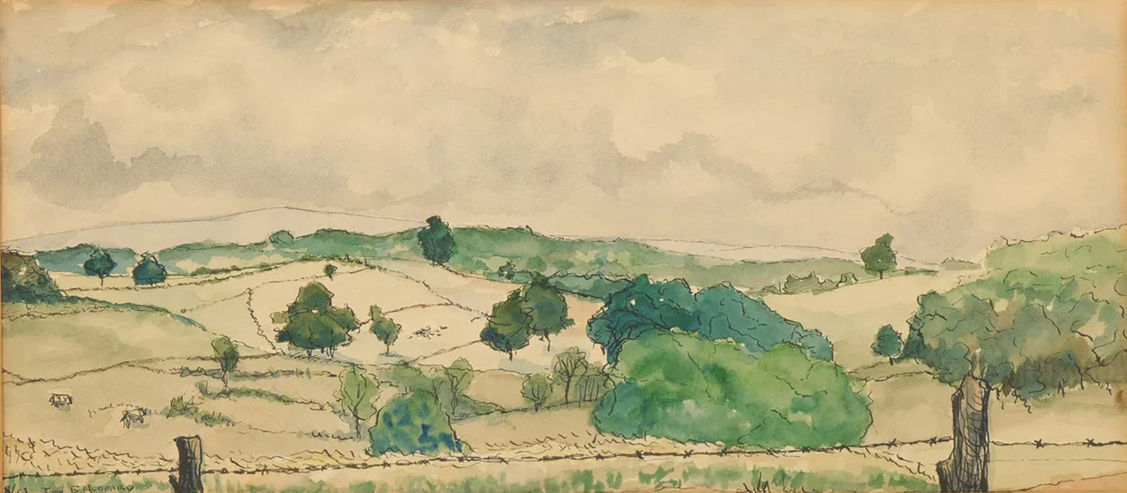John E. Hubbard (American, 1931-2017) "Across the Pomfret Hills." Watercolor. Titled on a tab (1 of 2)