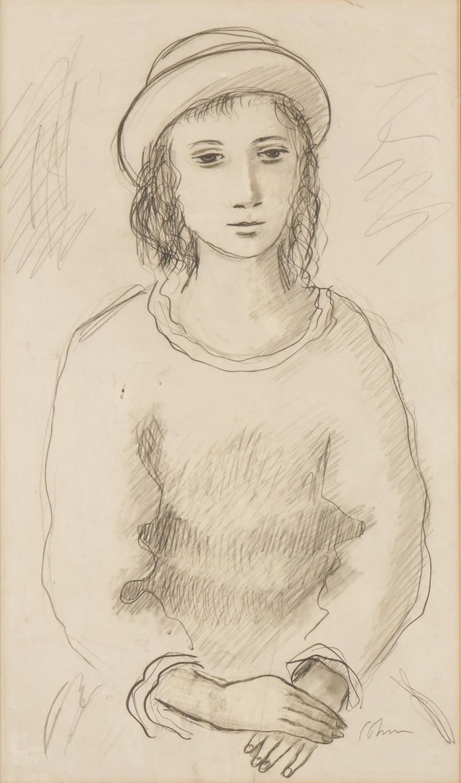Harold Cohen (American, 1908-1982) Untitled (Pencil drawing of a young woman.) Graphite on paper. (1 of 2)