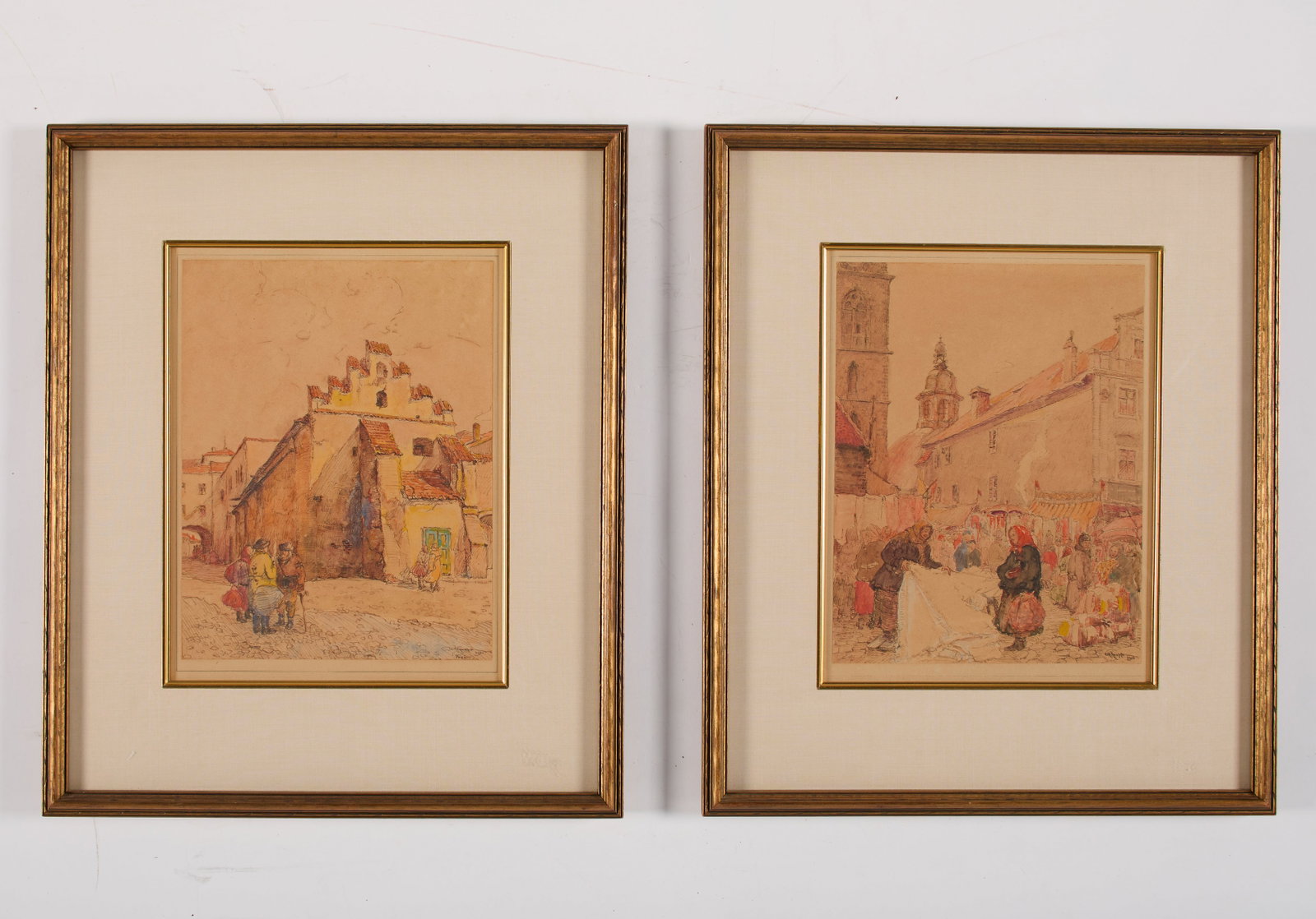 Charles R. Knapp (American, 20th Century) Two (2) works. "Prešov (Eastern Slovakia)", 1935.: Charles R. Knapp (American, 20th Century) Two (2) works. "Prešov (Eastern Slovakia)", 1935. Watercolor and ink on paper. Signed and titled bottom right. Framed. 11 5/8 x 9 3/4" (sight); 20 x 16 3/4" 