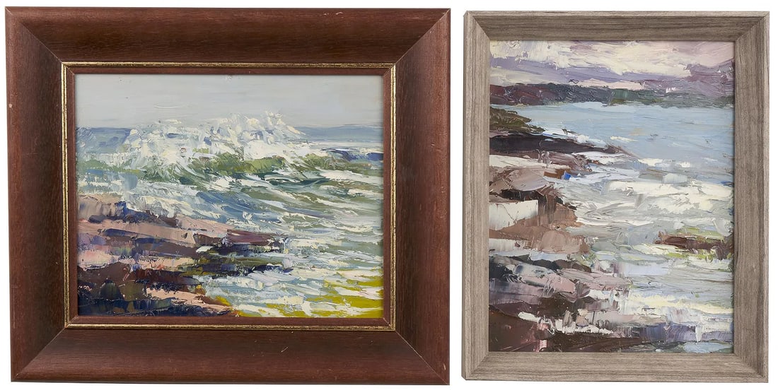 Bernard Corey (American, 1914-2000) Two (2) coastal seascapes. Oil on board. Various sizes, (1 of 6)