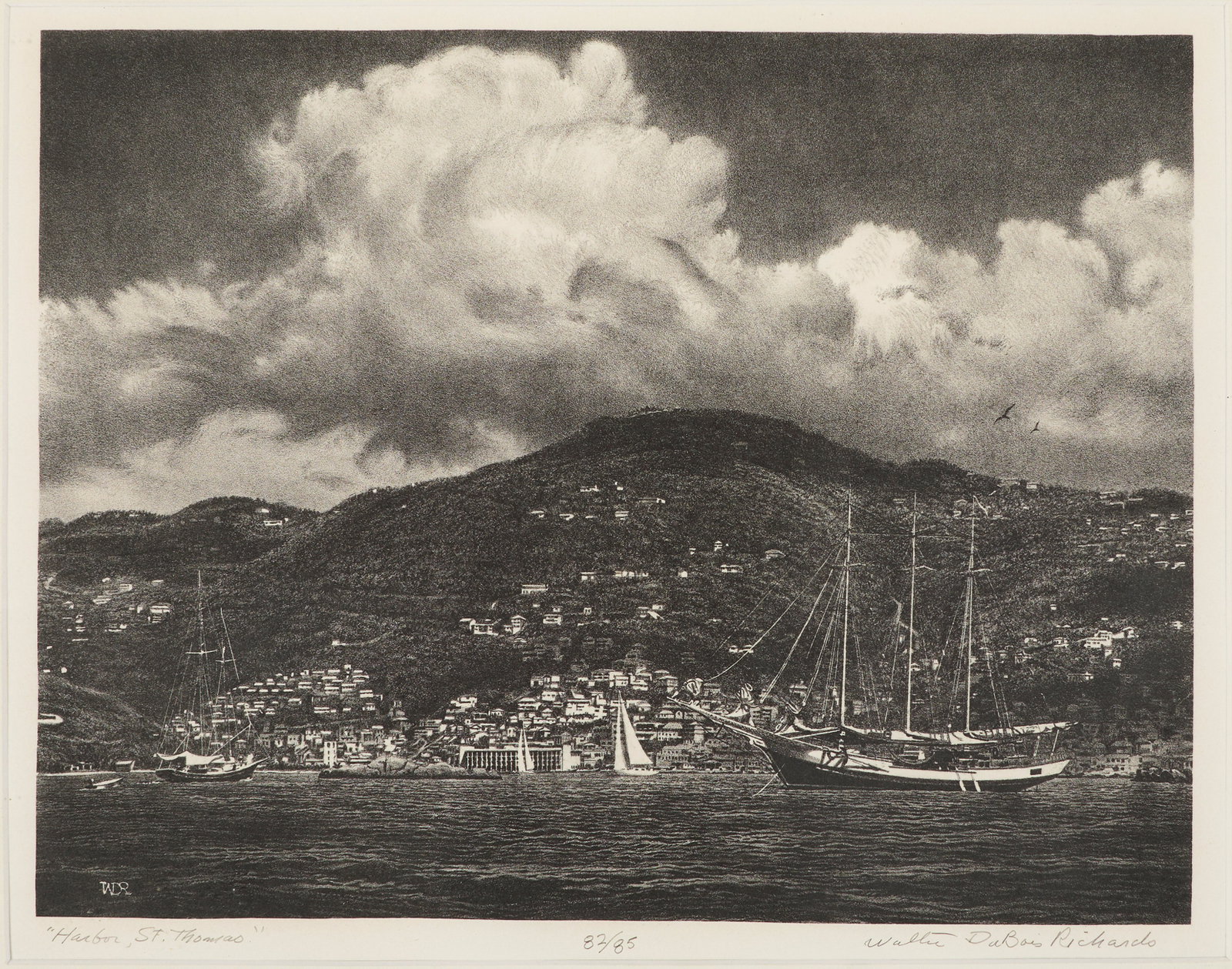 Walter Dubois Richards (American, 1907-2006) "Harbor, St. Thomas." Lithograph. Editioned 82/85. (1 of 3)