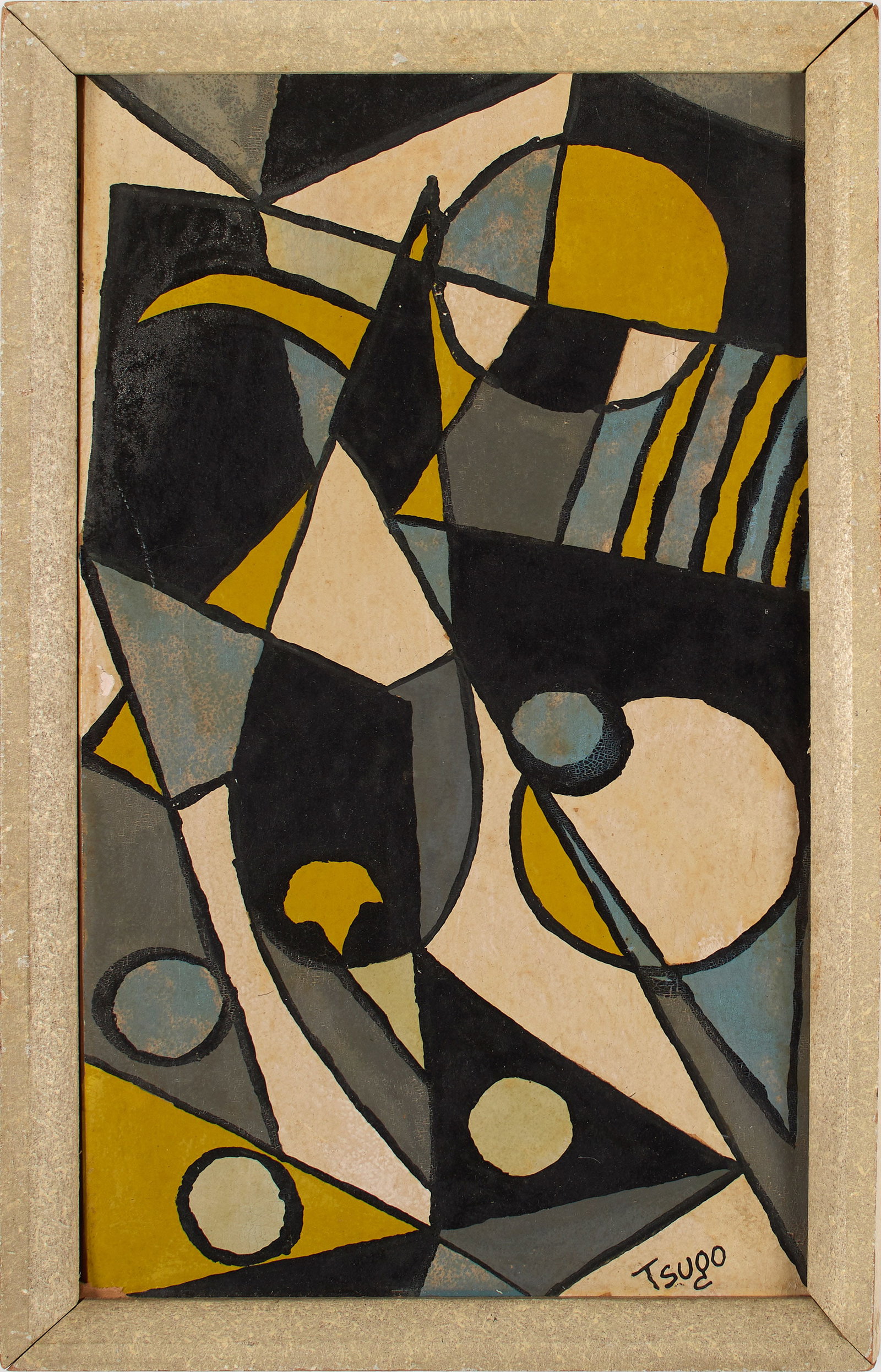 Tsugo (Mid 20th Century) Untitled (Abstract Painting). Oil on board. Signed on the lower right.: Tsugo (Mid 20th Century) Untitled (Abstract Painting). Oil on board. Signed on the lower right. Framed. 13 1/2 x 7 1/2" (sight); 15 x 9 x 3/4" (overall). Provenance: property of a Rhode Island collect