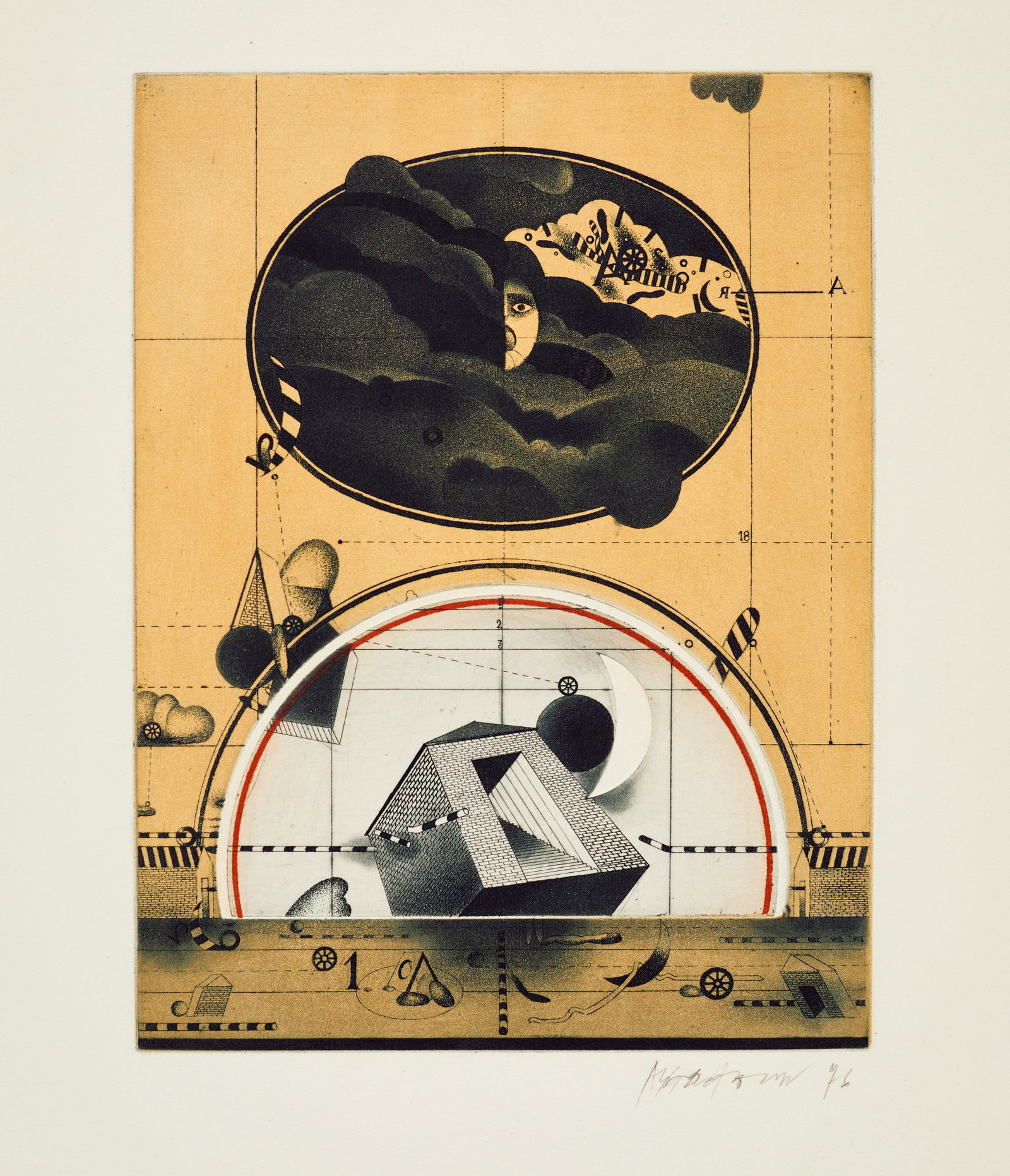 Assadour Bezdikian (Lebanese, b. 1943) Untitled, 1976. Etching with watercolor embellishments. (1 of 2)