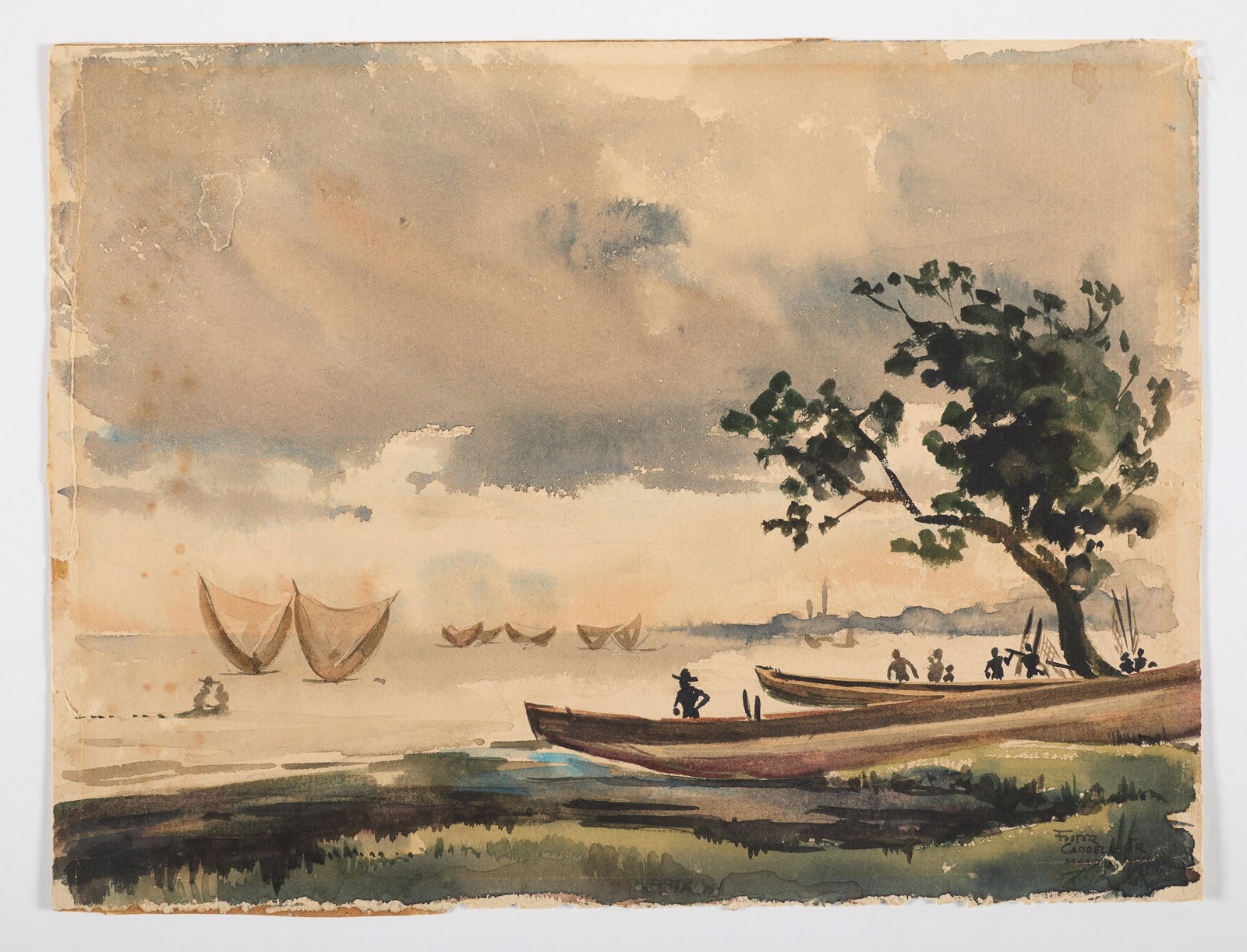 Foster Caddell, Jr. (American - Rhode Island, 1921-2013) "Early Morning Shrimp Fishing in Manilla (1 of 2)