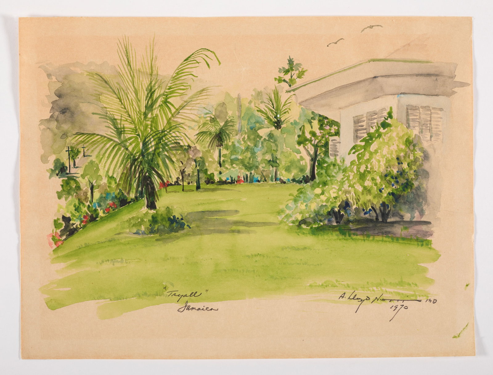 American School (20th Century) "Tryall, Jamaica." Watercolor on paper. Signed illegibly on the (1 of 2)