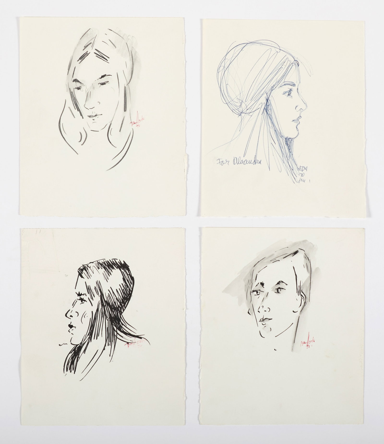Berthold Martin Herko (German/American, 1896-1988) Four (4) portraits, 1970s. Ink on paper. Three (1 of 1)