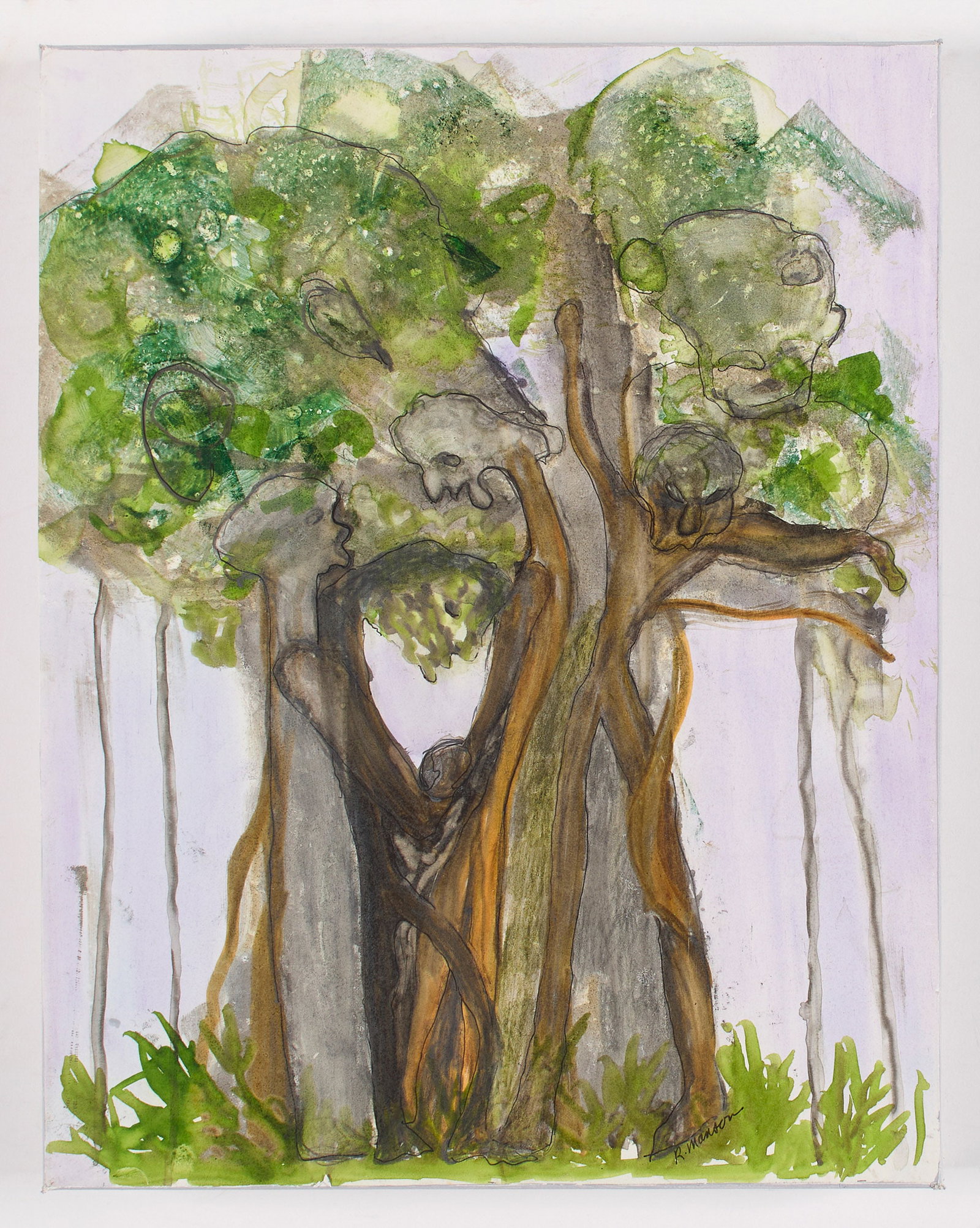 Rosemarie Manson (American - Rhode Island, Contemporary) "Conversation Under the Banyan Tree." (1 of 1)