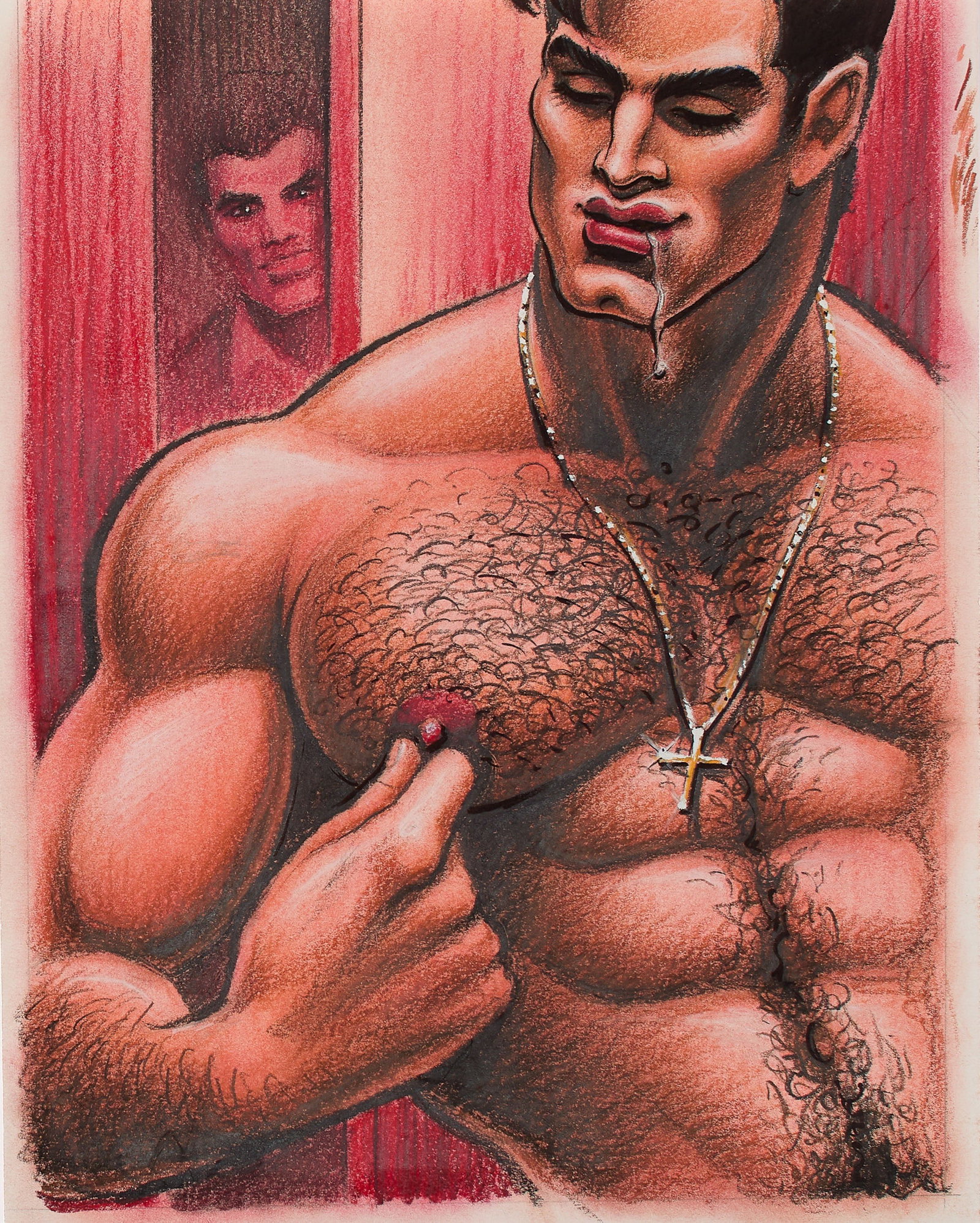 Glen Hanson (Canadian, b. 1965): Untitled (Erotic Illustration for Torso Magazine), early 1990's. Conte crayon and colored pencils on paper. An erotic illustration created by the famous Canadian cartoonist Glen Hanson.
