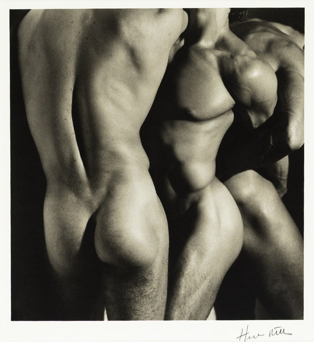 Herb Ritts (American, 1952-2002): Three Male Torsos, from The Year of Tibet Portfolio II, 1986. Platinum print. Artist's Proof 21/24, separate from the edition of 100. Signed in graphite on the lower margin, "Herb