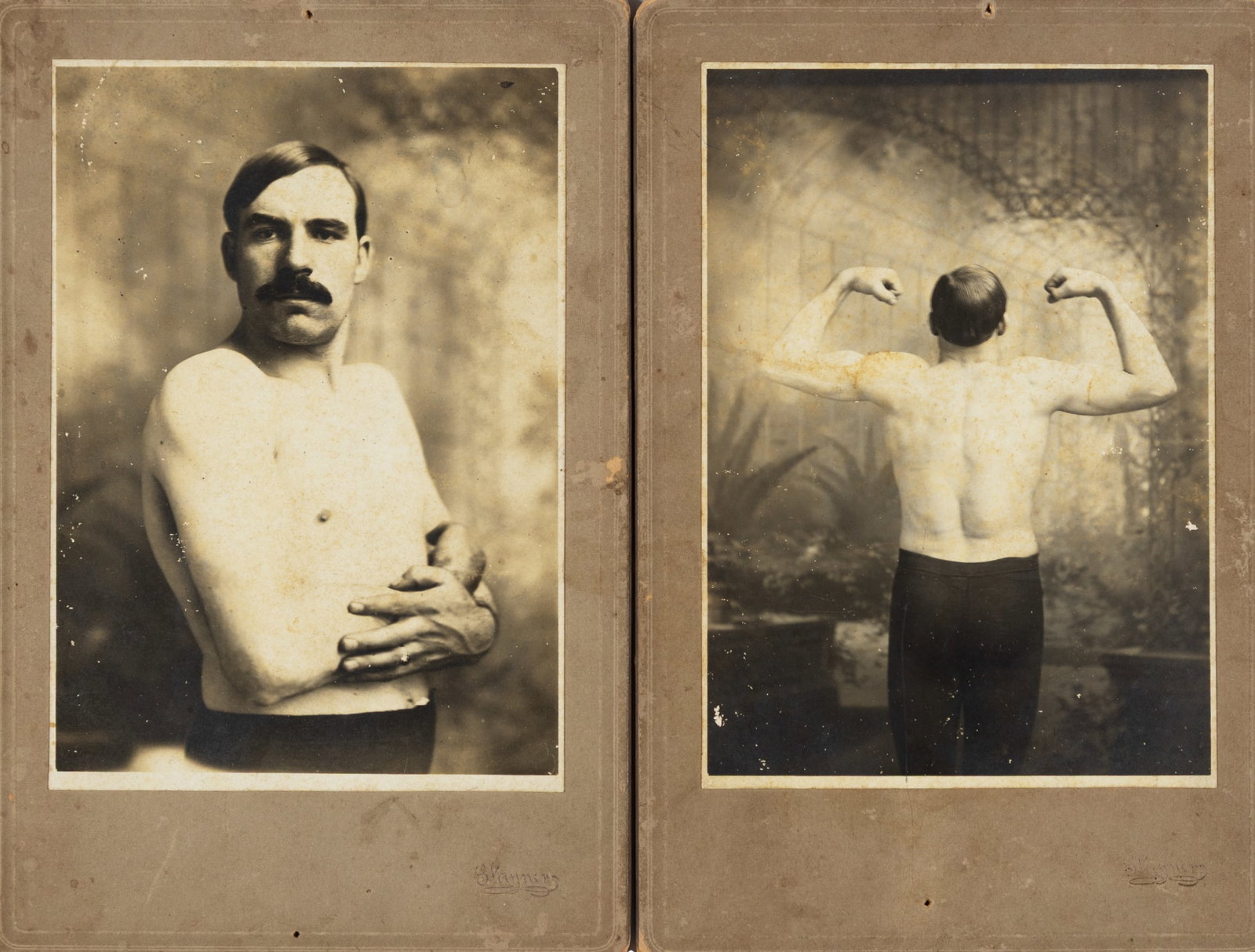 Pair of Cabinet Cards depicting Tom Jenkins (ca. 1890s): A Pair of Cabinet Cards of American Wrestler Tom Jenkins (a.k.a. Rough Tom), ca. 1890s. Albumen print on cabinet card. Each: 9 x 6 in. (22.7 x 15 cm) Provenance: