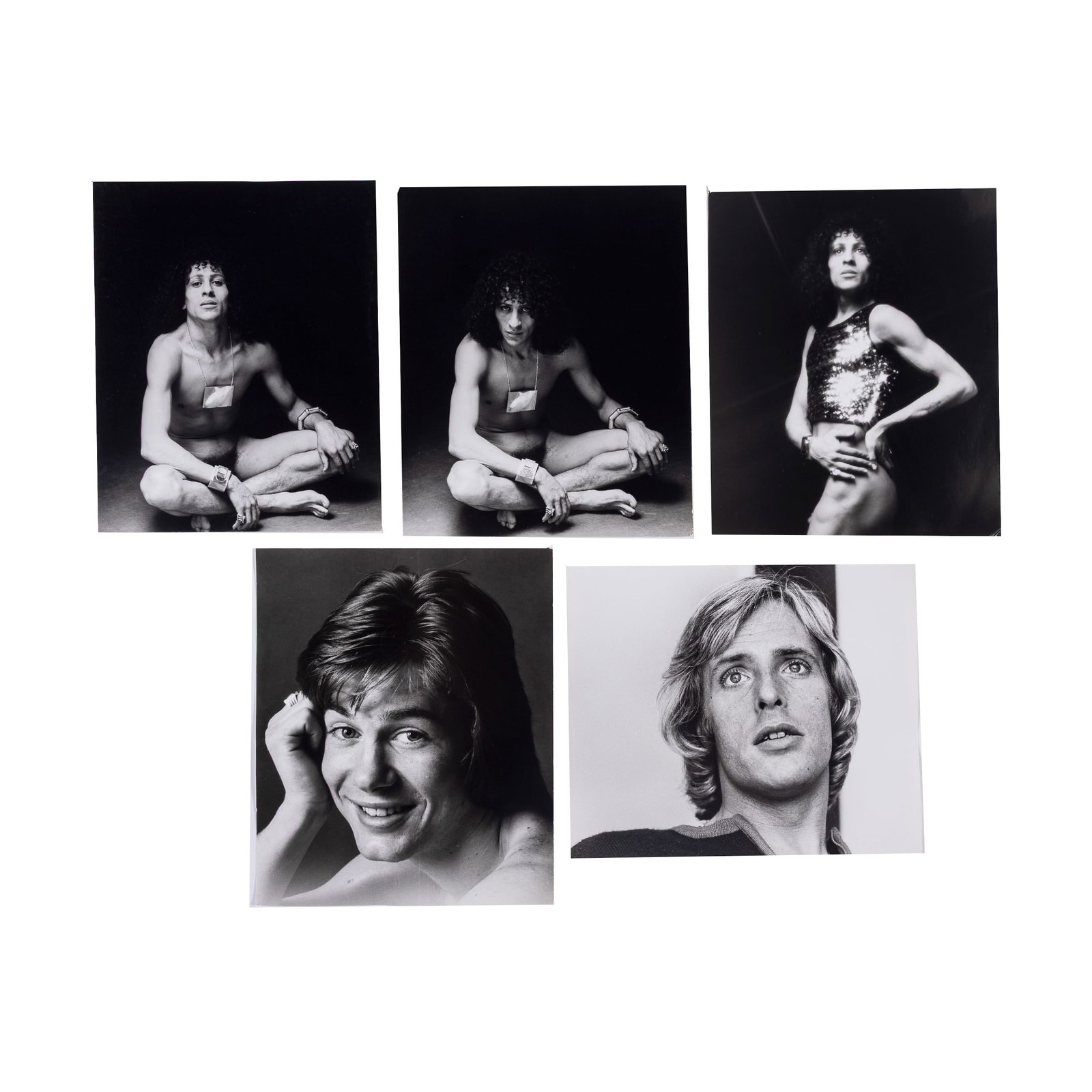 Colin Clarke (British, b. 1949): Five (5) Assorted Portrait Photographs by Colin Clarke for AFTER DARK Magazine, ca. 1970s. Gelatin silver print. Four featuring the photographer's stamp on the verso; one sig