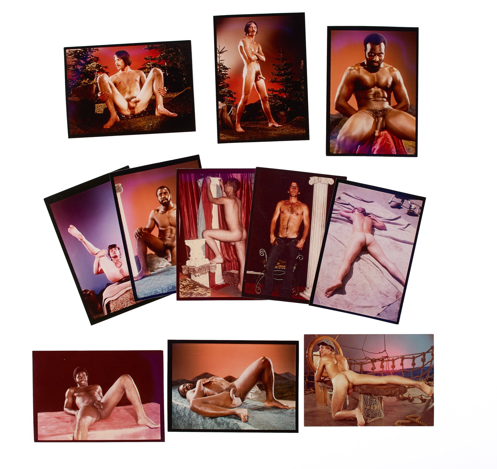 Robert Mizer (Athletic Model Guild) (American, 1922-1992): Set of Eleven (11) Physique Photographs in Color by Bob Mizer, ca. 1970s. Cibachrome photograph. Eleven (11) assorted cibachrome photographs produced by Bob Mizer's Athletic Model Guild.