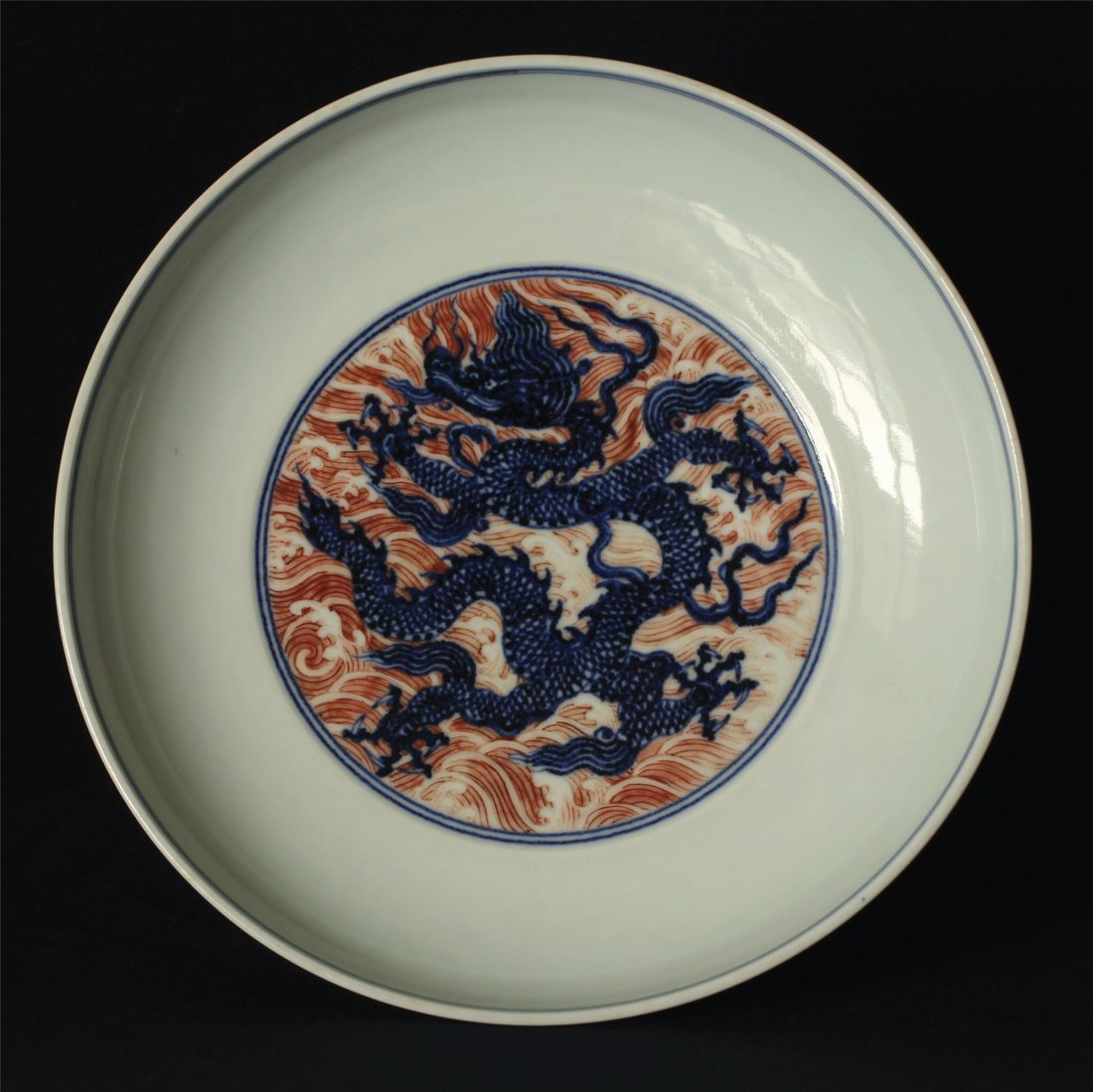 Blue and white & red porcelain plate of Ming Dynasty (1 of 10)