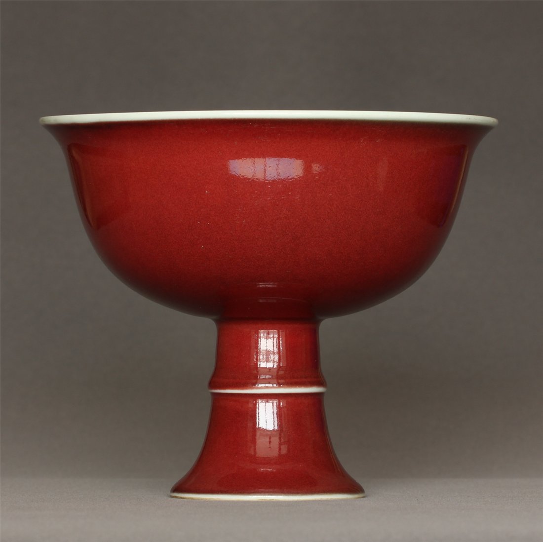 Red-Glaze Chalice of Ming Dynasty XuanDe Mark.: Red-Glaze Chalice of Ming Dynasty XuanDe Mark. Measure(inch), Height: 5-1/2 , Diameter: 6-3/4.