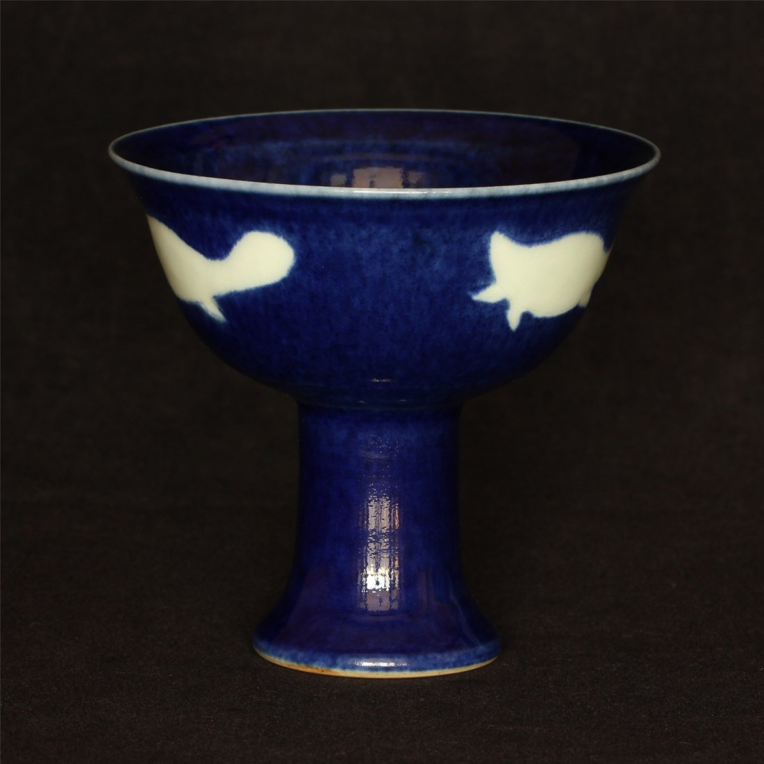 Blue glaze porcelain chalice of Ming Dynasty XuanDe: Blue glaze porcelain chalice of Ming Dynasty XuanDe mark. Measure(inch), Height: 3-5/8, Diameter: 4.