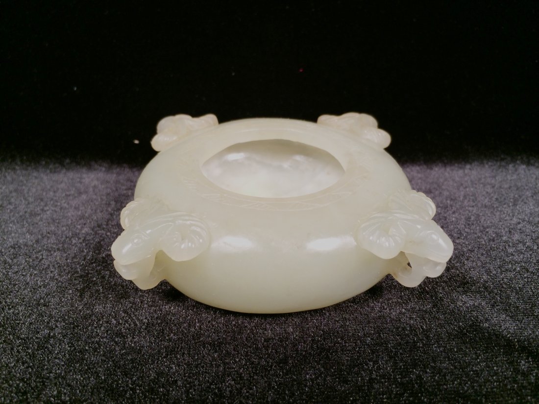 Chinese antique white jade writing-brush washer: Chinese antique white jade writing-brush washer, Measure: 1 1/8" Height, 3 7/8" Width