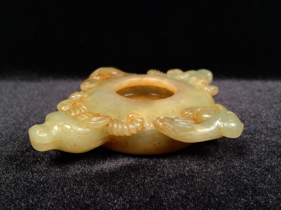 Chinese antique jade writing-brush washer: Chinese antique jade writing-brush washer, Measure: 7/8" Height, 4 1/8" Width