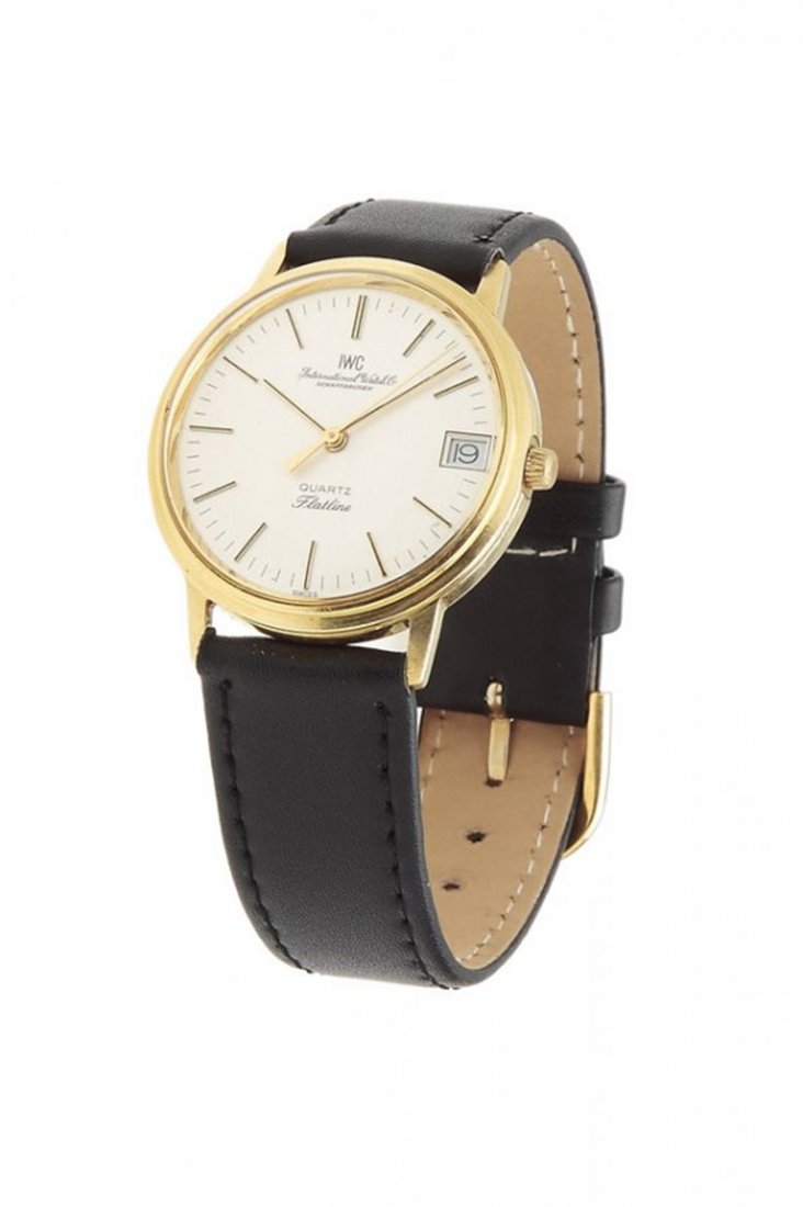 Wrist watch, Schaffhausen, IWC Flatine Switzerland,: Wrist watch, Schaffhausen, IWC Flatine Switzerland, 1980s, quartz, 0,750 gold, calendar, brutto weight: 46,48 g