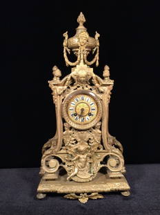 European antique brass clock . Measure(inch), Height:18: European antique brass clock . Measure(inch), Height:18-3/4 , Length:10-1/4, " Width:5-3/4