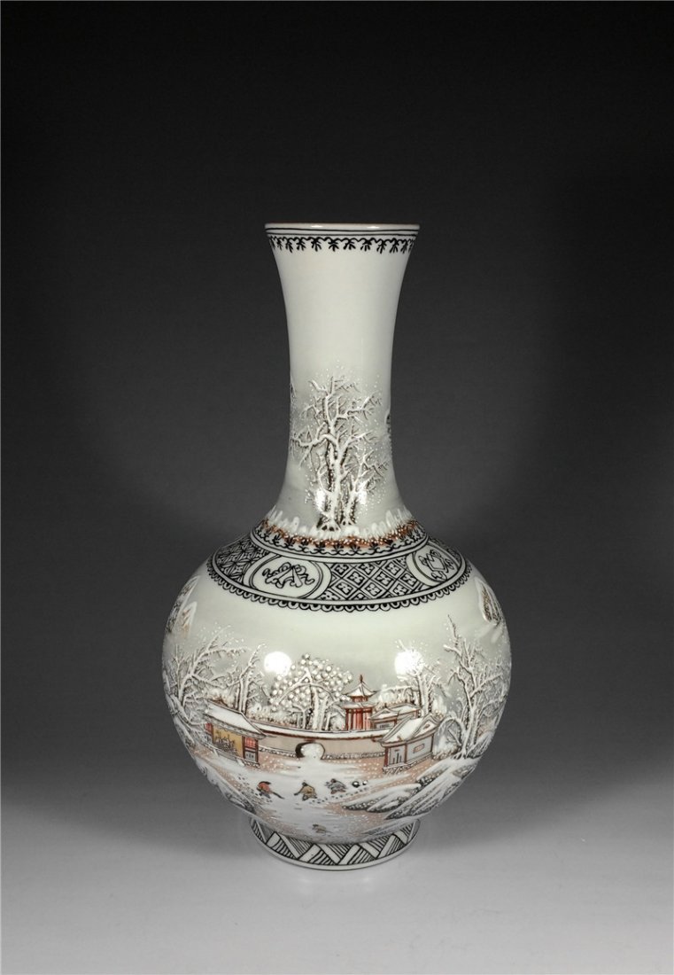 Chinese Antique Beautiful Snow Scene Porcelain Vase. (1 of 5)